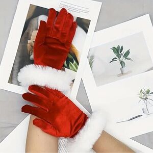 Gloves for Women, NEW, Red & White Color, Faux Fur